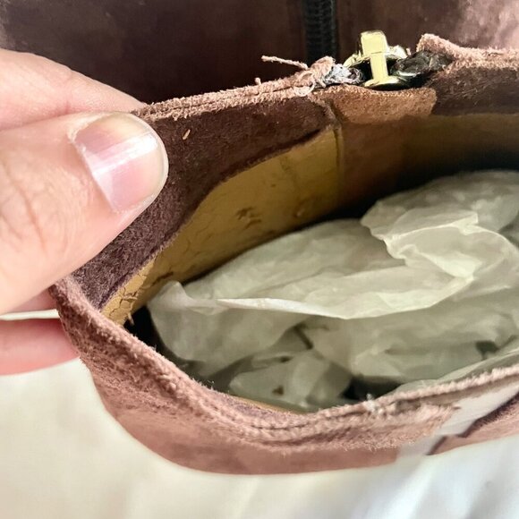 Coach Maya Suede Polished Calf Ankle Wedge Boots Brown Size 10 Q5328 - Picture 7 of 13